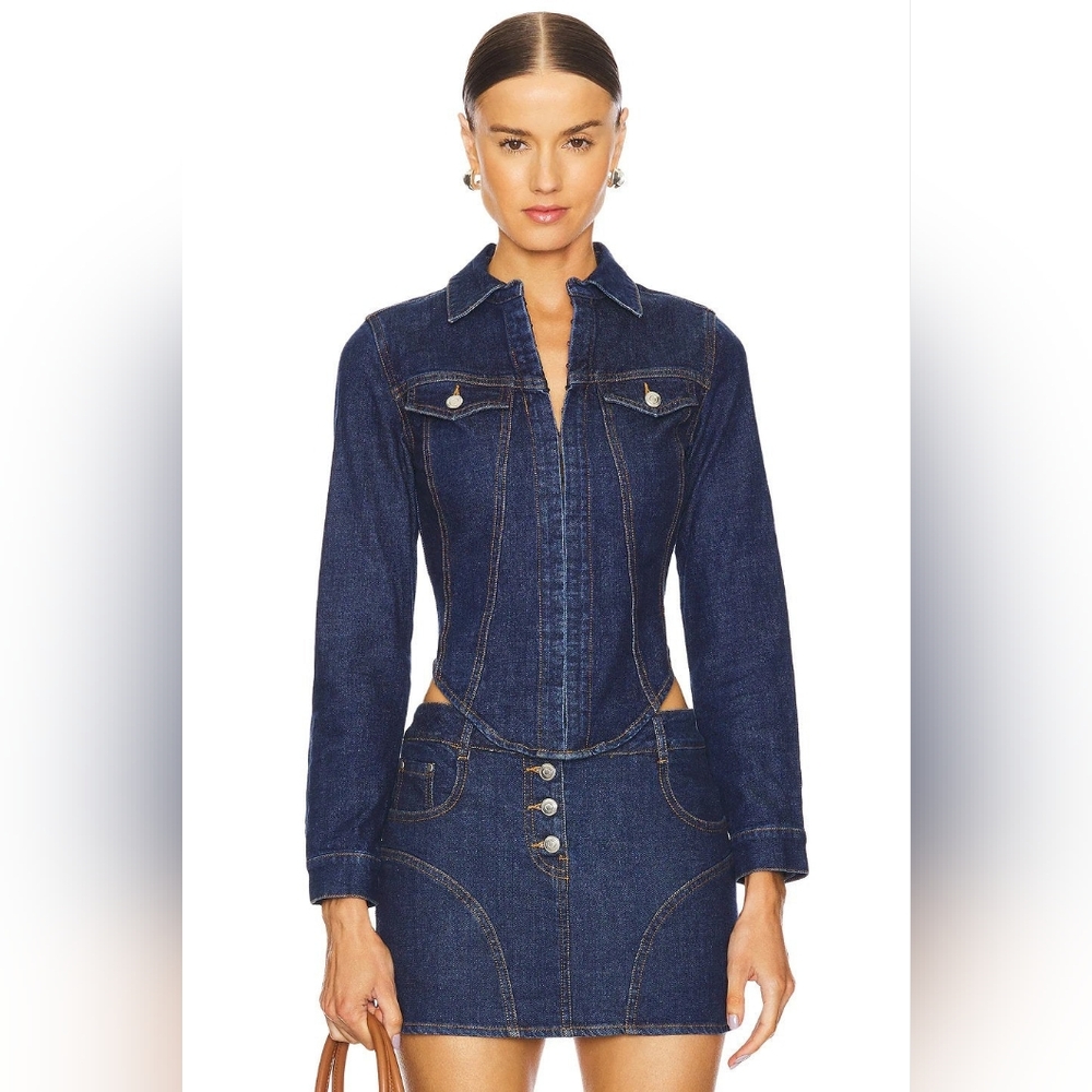 NWT Amanda Uprichard Bristol Denim Top in Dark Blue Heritage Wash - Sz Medium